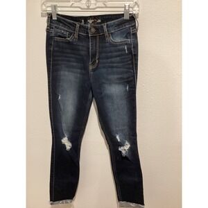 Hollister Crop High Rise Distressed Ripped Dark Wash Skinny Jeans Women Size 0